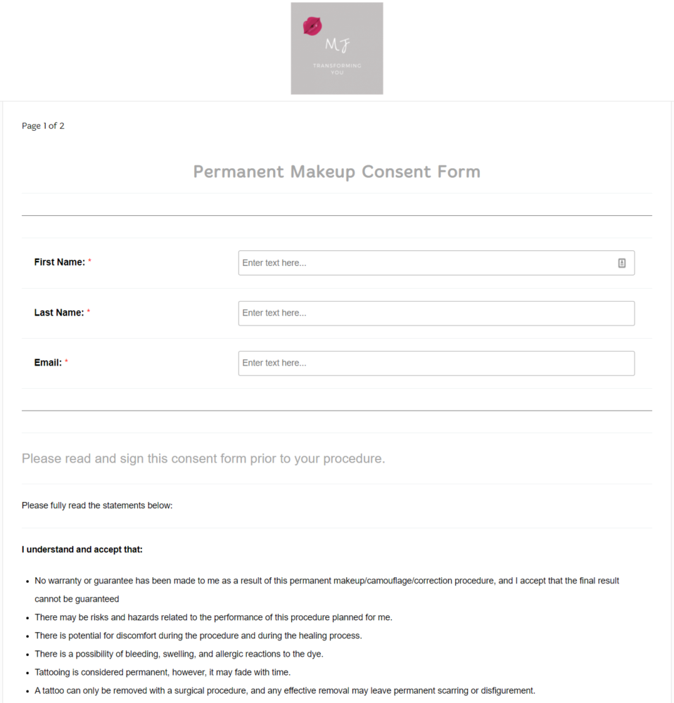 Permanent Makeup Consent Form Template iPEGS Electronic Form