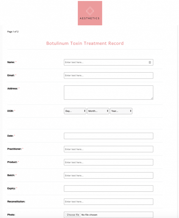 Botulinum Toxin Treatment Record Template Go Paperless with iPEGS