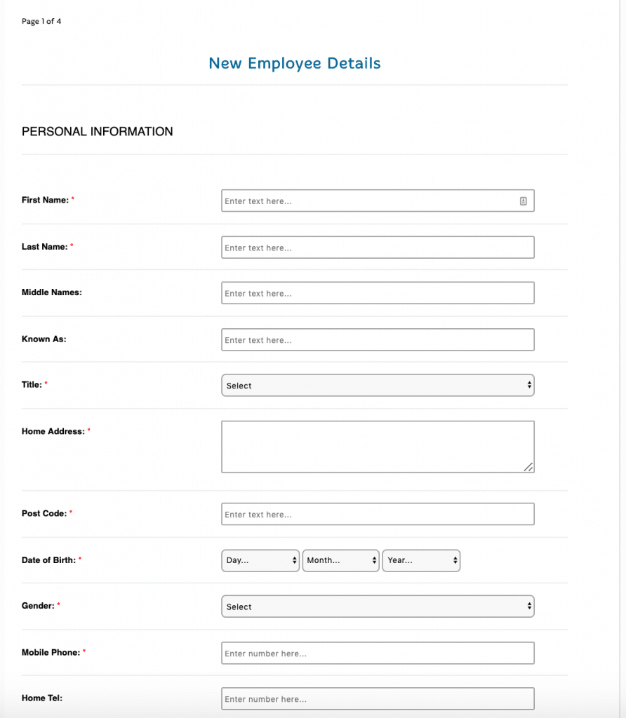 New Employee Starter Form New Employee Forms By Ipegs Forms