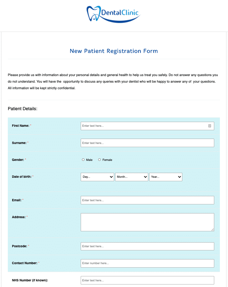 Dental New Patient Registration Form