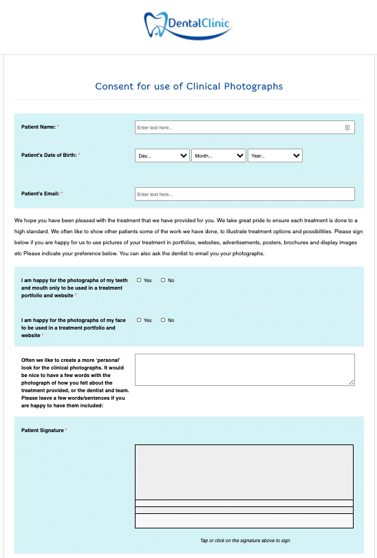 Dental Photographs Consent Form Dental Form Templates By Ipegs Ltd 4876