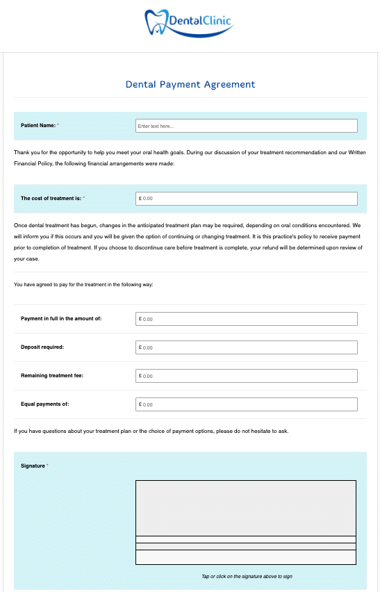 Dental Payment Agreement Form Dental Form Templates by iPEGS