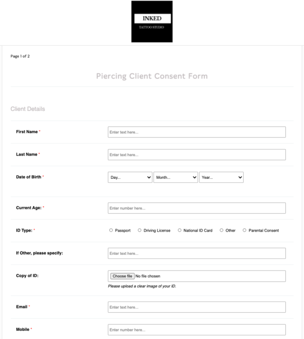 Piercing Client Consent Form Template By Ipegs Electronic Forms 4408