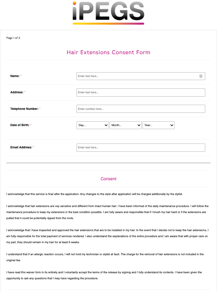 Hair Extensions Consent Form Template Go Paperless with iPEGS