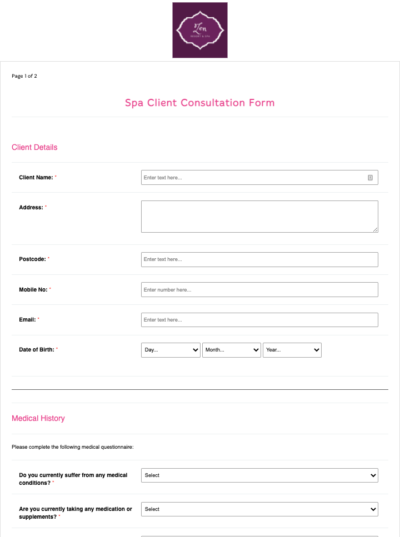 Spa Client Consultation Form Template Ipegs Electronic Form 8800