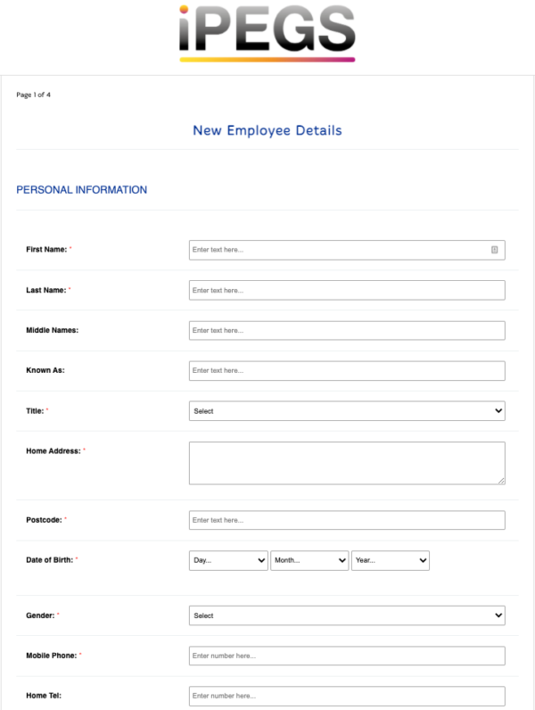 New Employee Details Form General Business Forms By Ipegs 5716