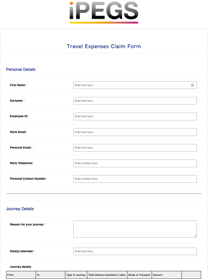 Travel Expenses Claim Form Template