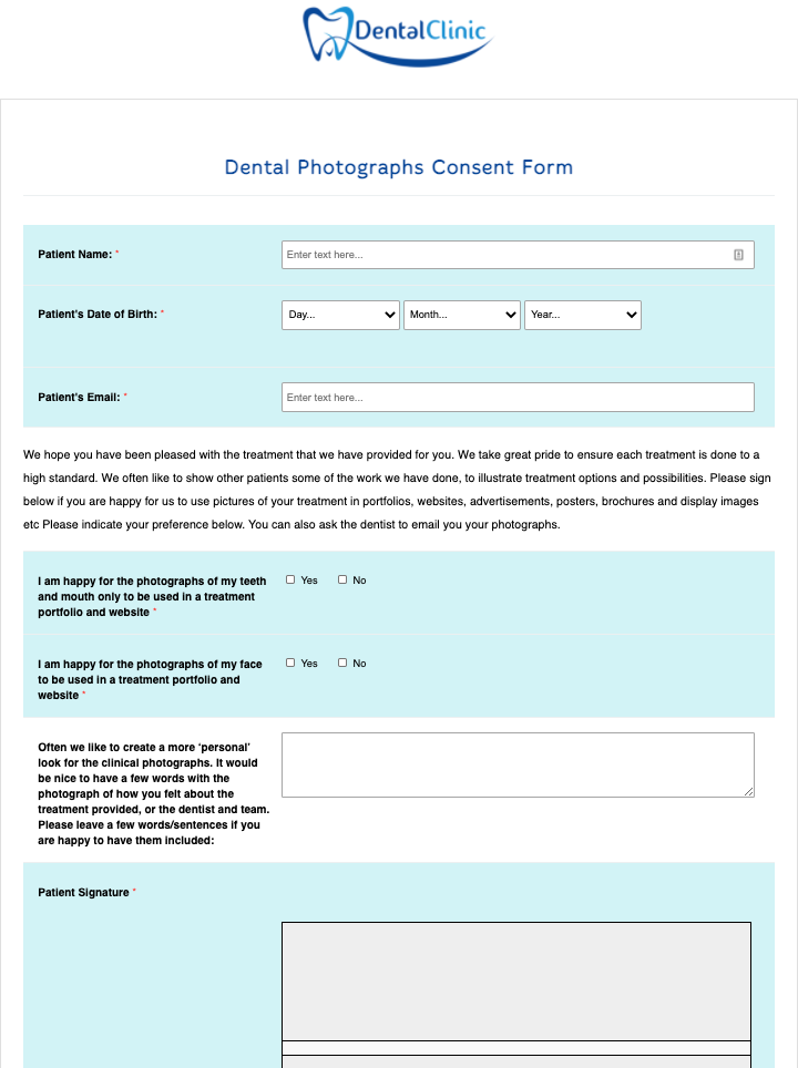 Dental Photographs Consent Form Template