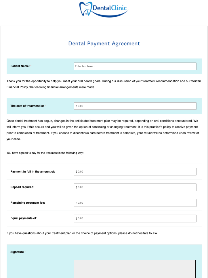 Dental Payment Agreement Form Template