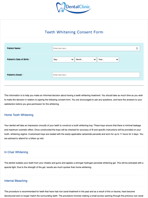 Teeth Whitening Consent Form Dental Form Templates by iPEGS Ltd