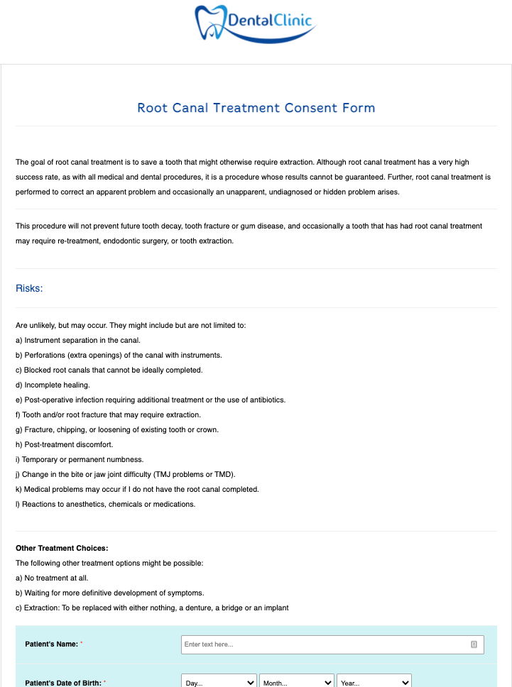 Root Canal Treatment Consent Form Template