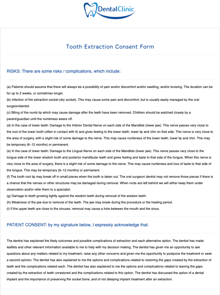 Tooth Extraction Consent Form Template