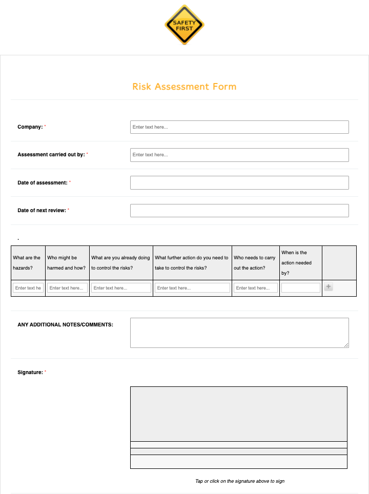 Risk Assessment Form Template