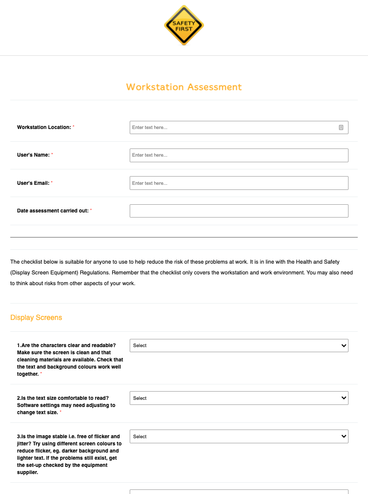 Workstation Assessment Form Template