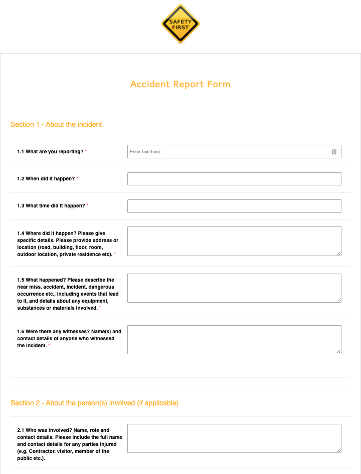 Accident Report Form Template