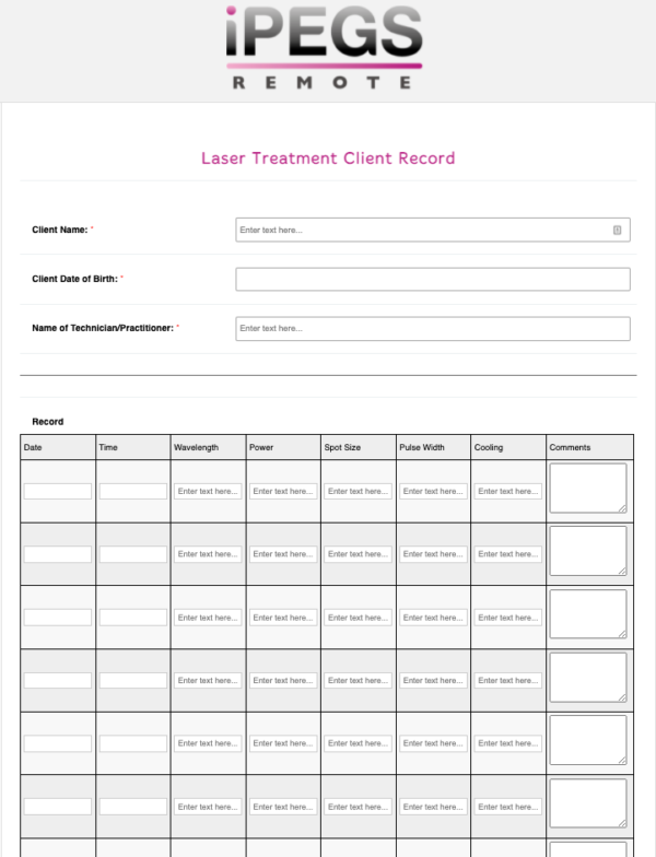 Laser Treatment Record Template Go Paperless Ipegs 0734